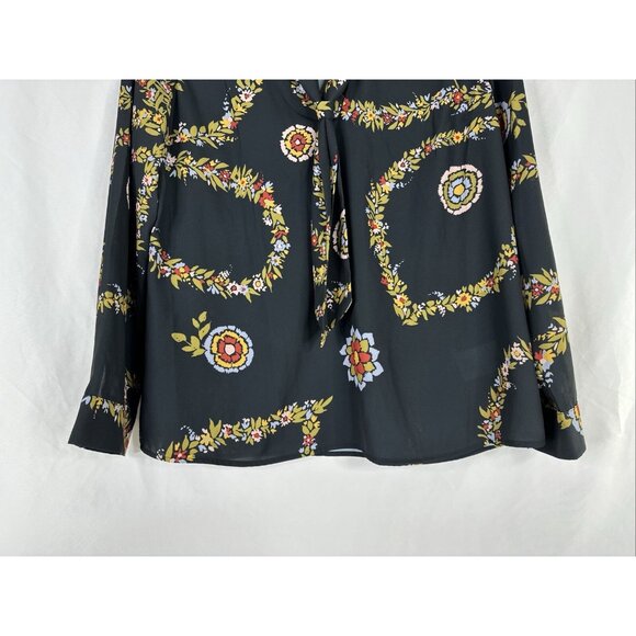 ModCloth Top Blouse Womens Size XL Gray Floral Long Sleeve Front Tie BOHO New - Picture 4 of 15